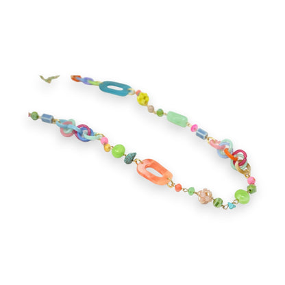 Collier sautoir fin multicolore perles et formes variées