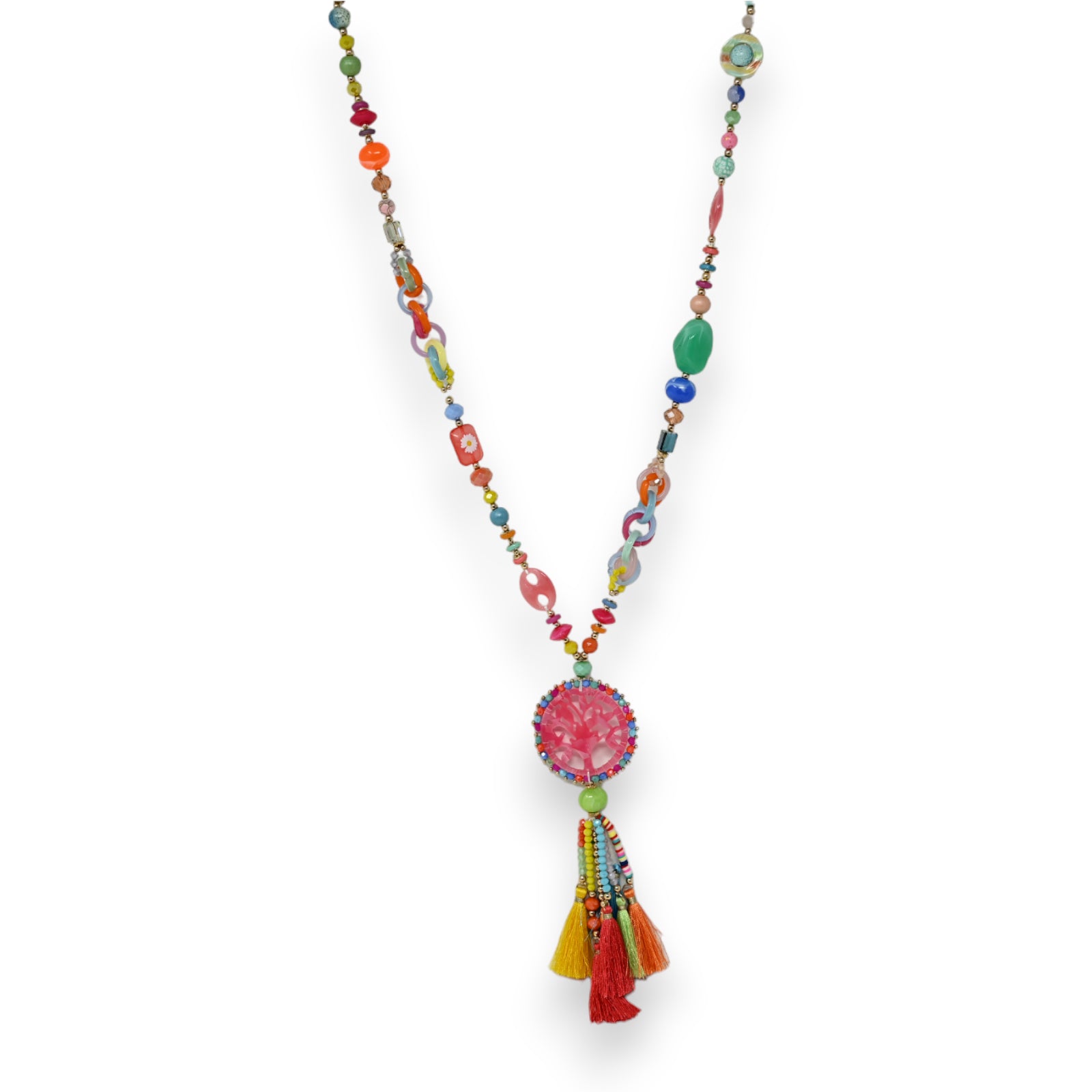 Collier sautoir multicolore arbre de vie