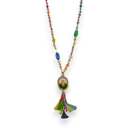 Collier sautoir multicolore médaillon ovale