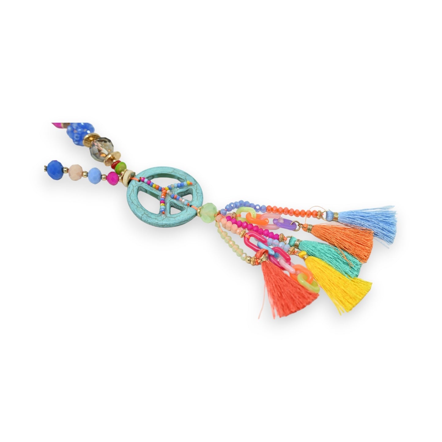 Collier sautoir multicolore médaillon peace and love