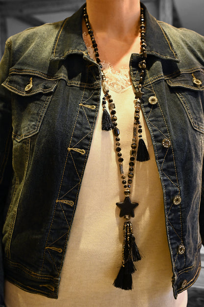 Collier sautoir noir étoile filante
