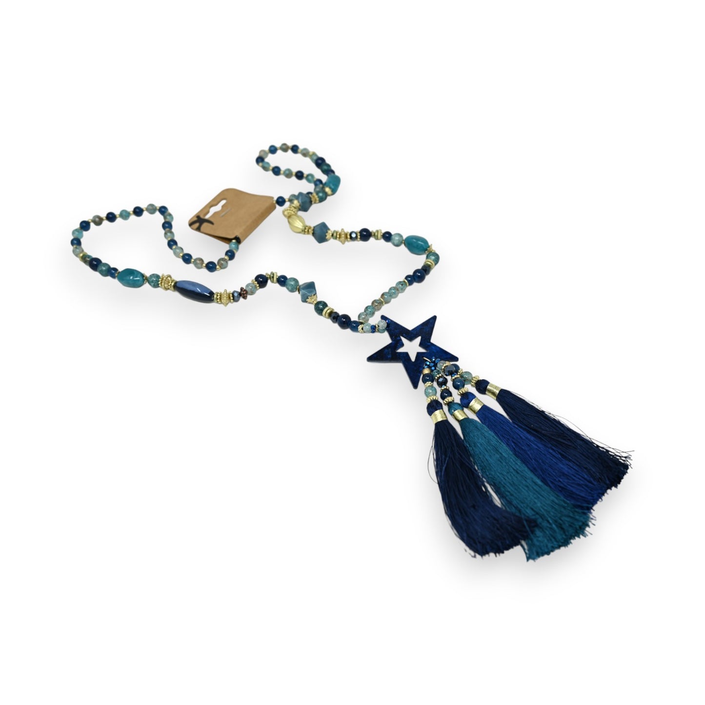 Collier sautoir étoile nuances bleu
