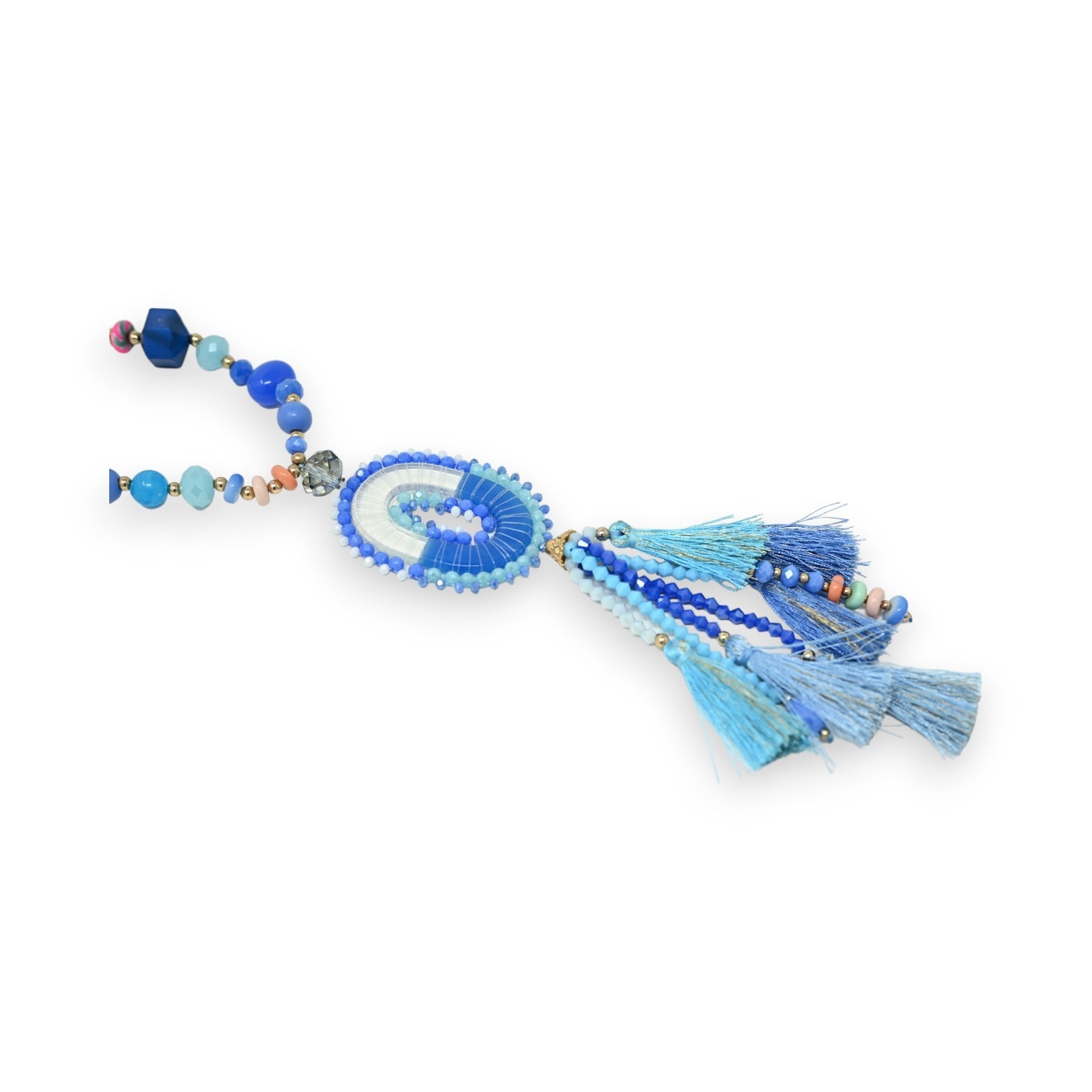 Collier sautoir nuances bleu médaillon ovale