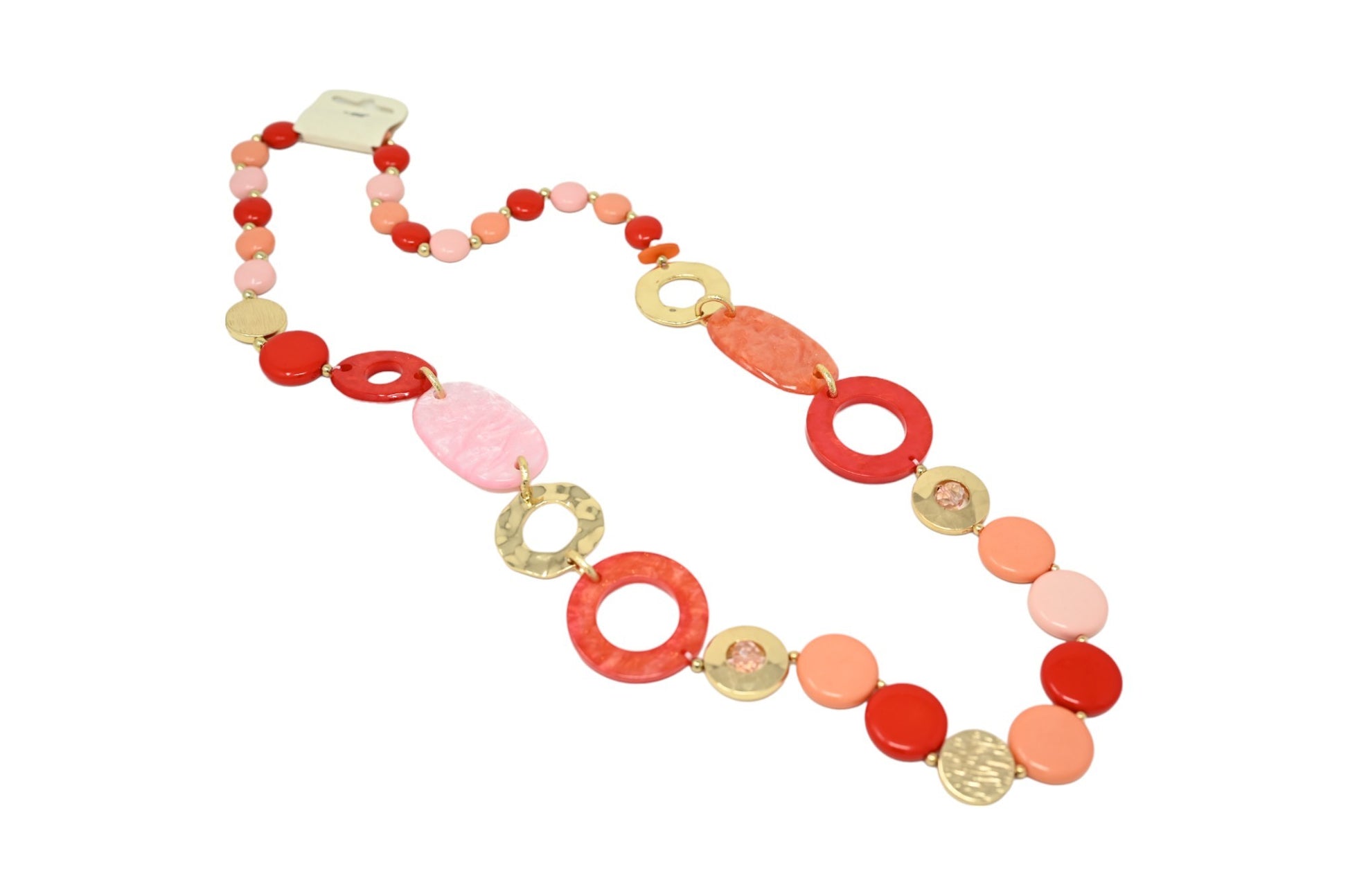 Collier sautoir vintage ronds nuances rouge orange