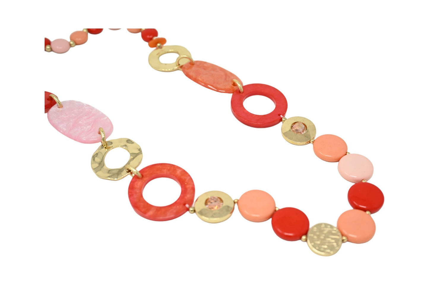 Collier sautoir vintage ronds nuances rouge orange