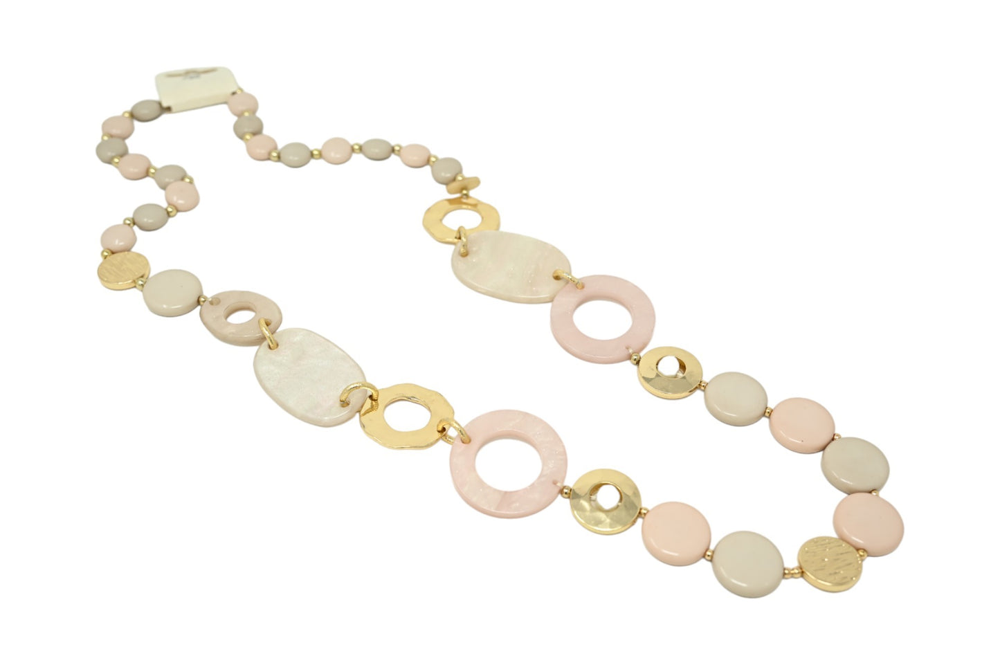 Collier sautoir vintage ronds nuances beige rosé