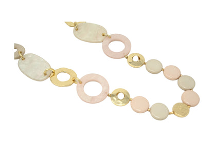 Collier sautoir vintage ronds nuances beige rosé