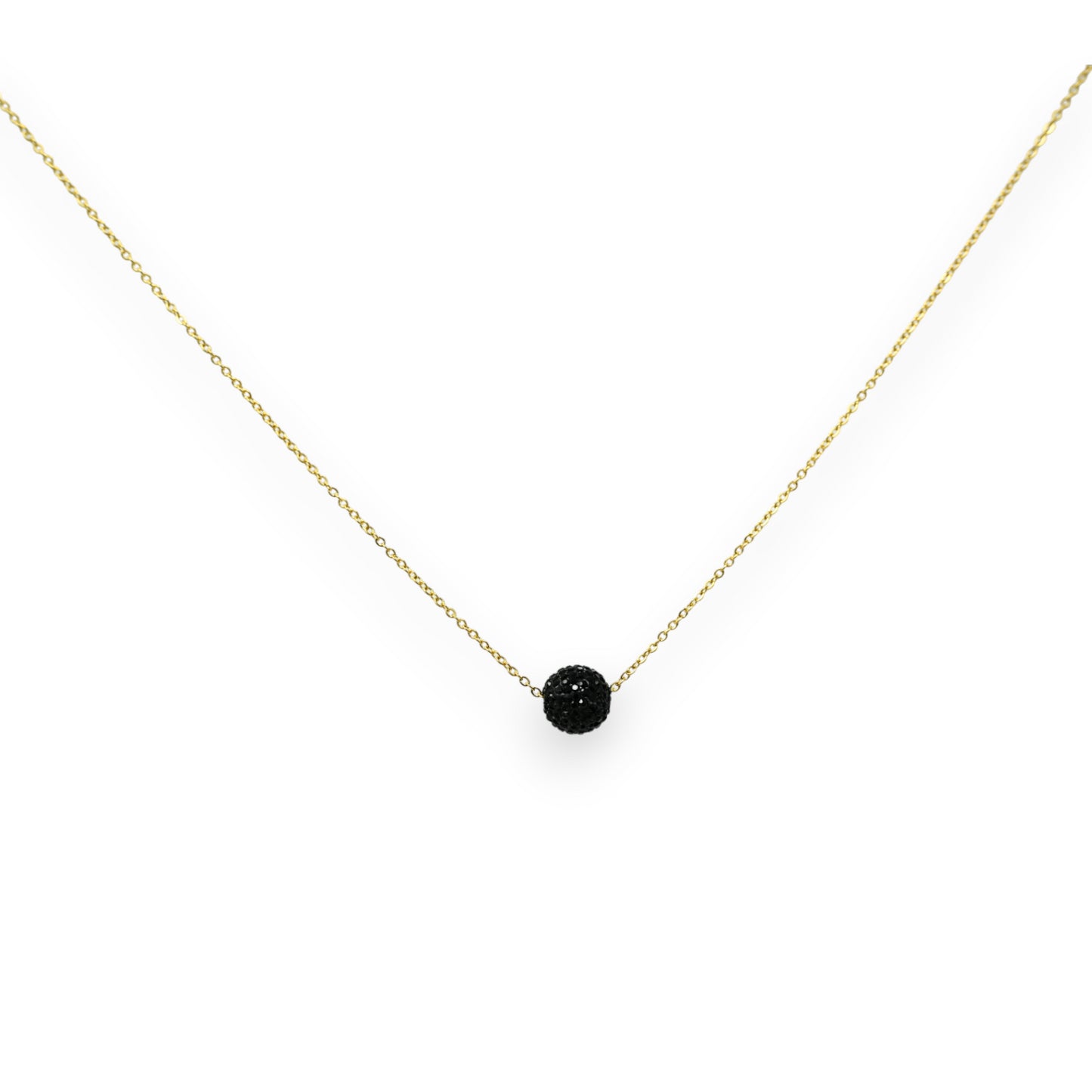 Collier acier doré petite boule strass noir