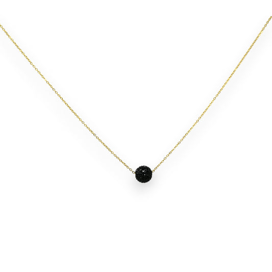 Collier acier doré petite boule strass noir