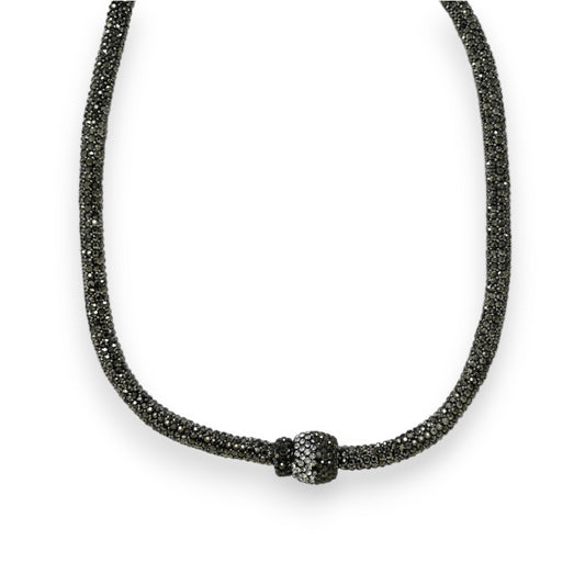 Collier ras de cou gris boule strass aimantée