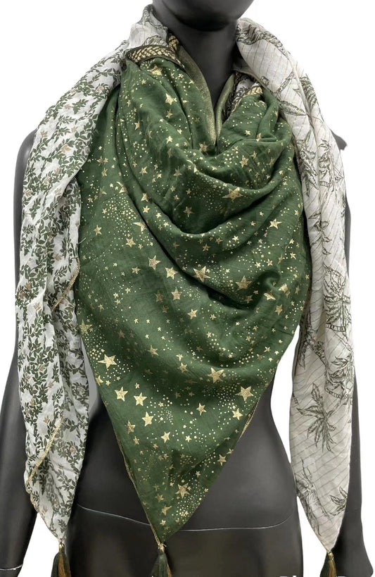 Foulard 4 faces étoiles nuance kaki