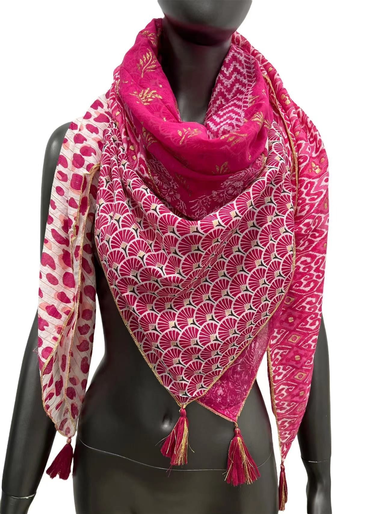 Foulard 4 faces patchwork fuchsia
