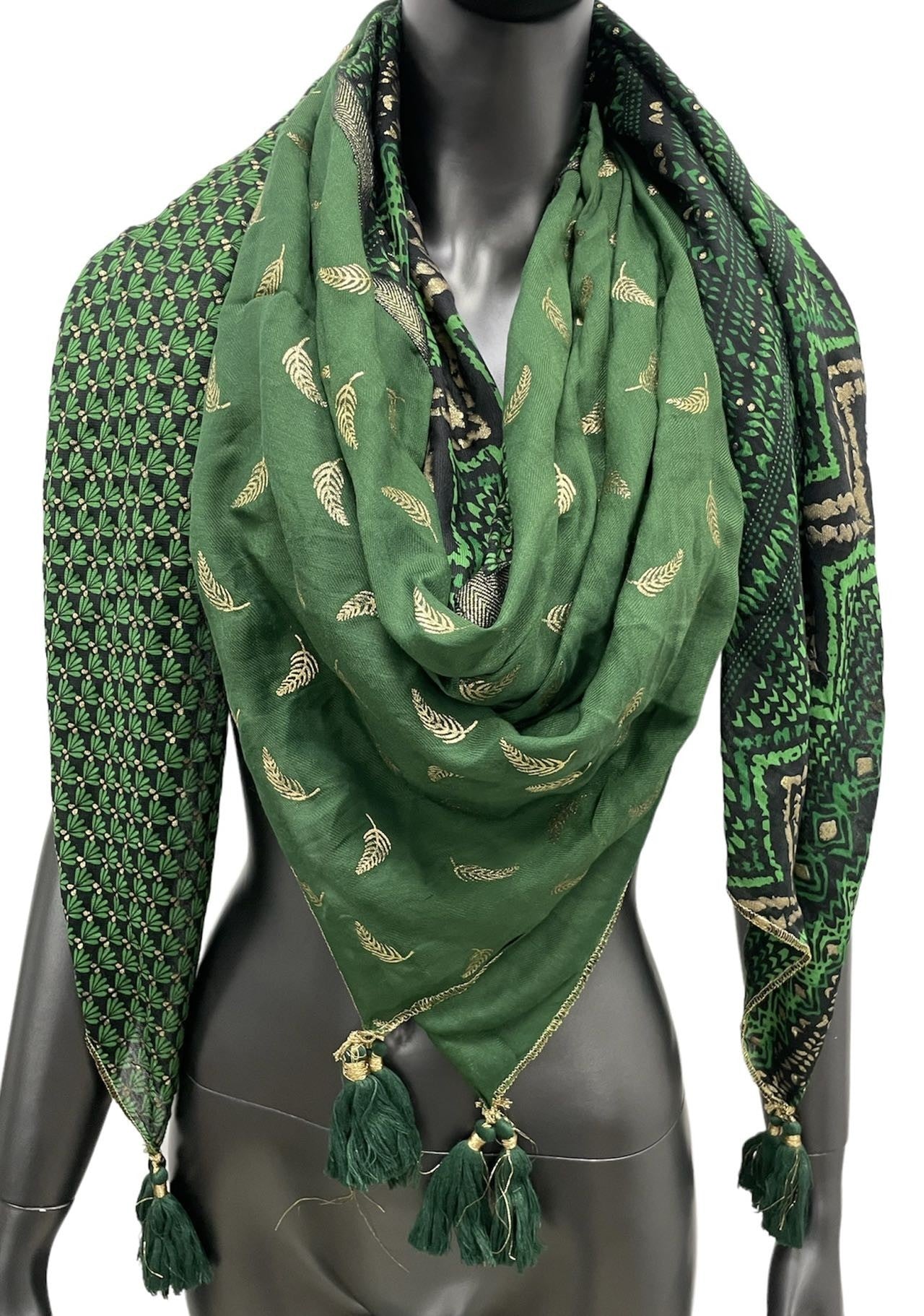 Foulard 4 faces patchwork  nuances vertes