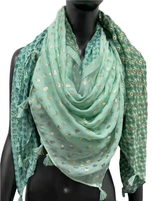 Foulard carré patchwork 4 faces nuances vert