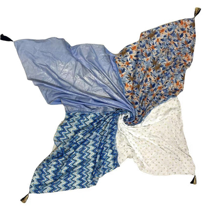 Foulard carré patchwork imprimé fleurs et zig zag