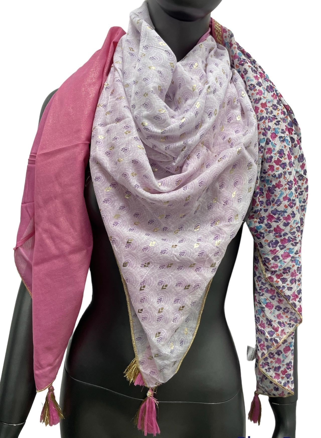 Foulard carré patchwork imprimé liberty et éventail rose