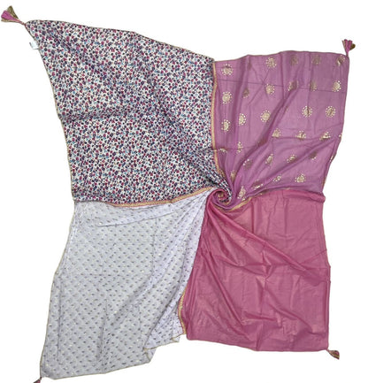 Foulard carré patchwork imprimé liberty et éventail rose