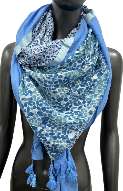 Foulard carré patchwork petites fleurs et pois bleu
