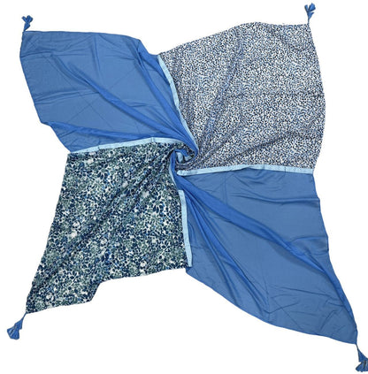 Foulard carré patchwork petites fleurs et pois bleu