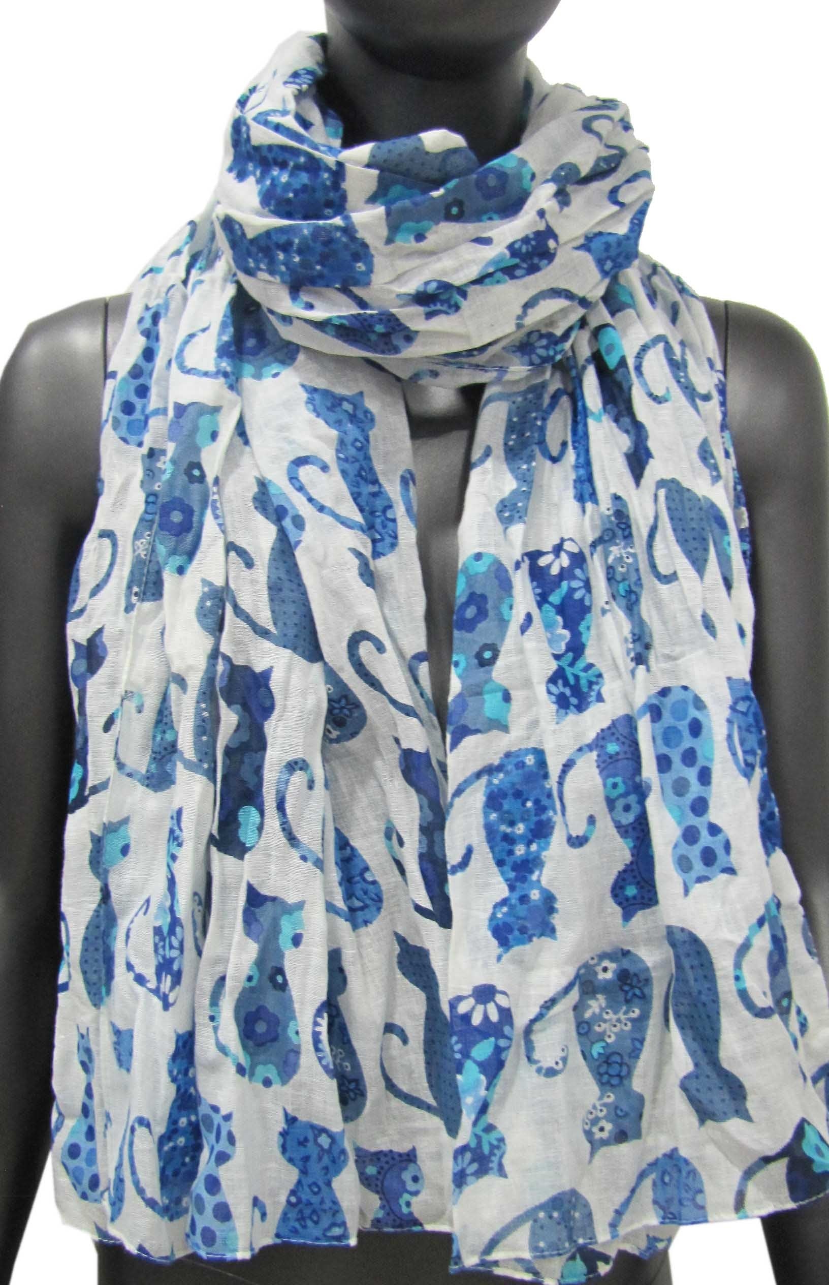 Foulard chat patchwork dégradé bleu pour femme