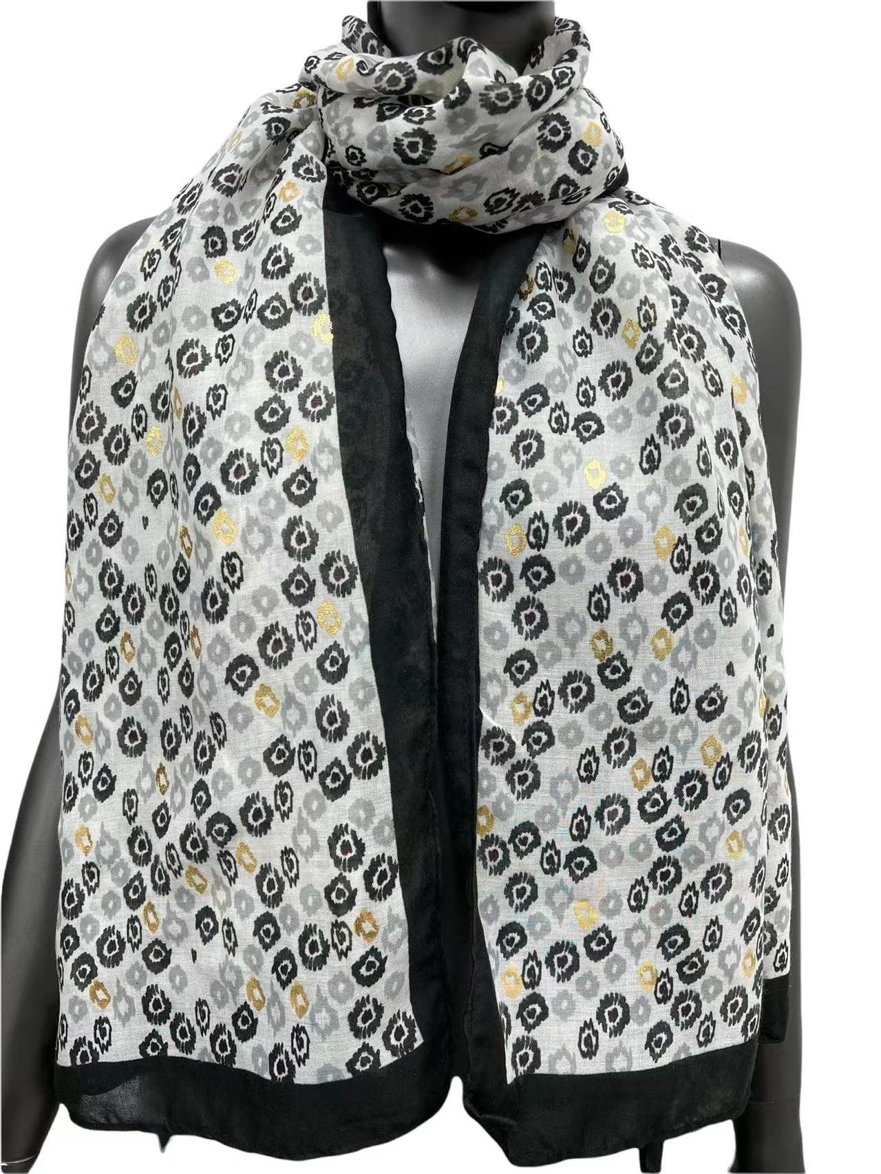 Foulard ethnique à détails dorés blanc et noir