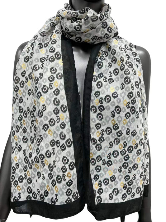 Foulard ethnique à détails dorés blanc et noir