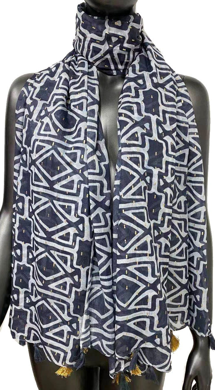 Foulard ethnique à traits dorés bleu marine