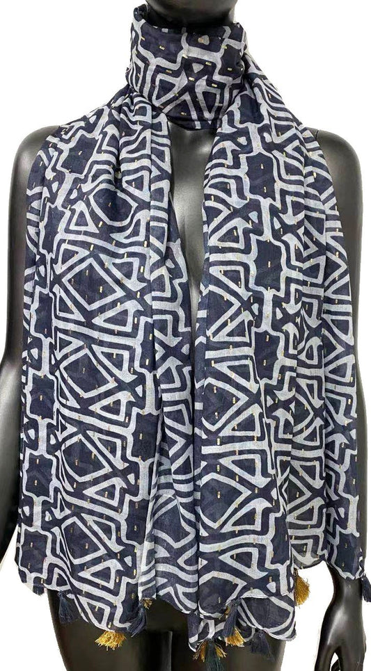 Foulard ethnique à traits dorés bleu marine
