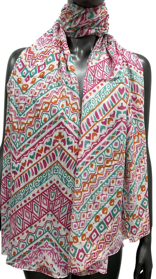 Foulard ethnique rose et vert