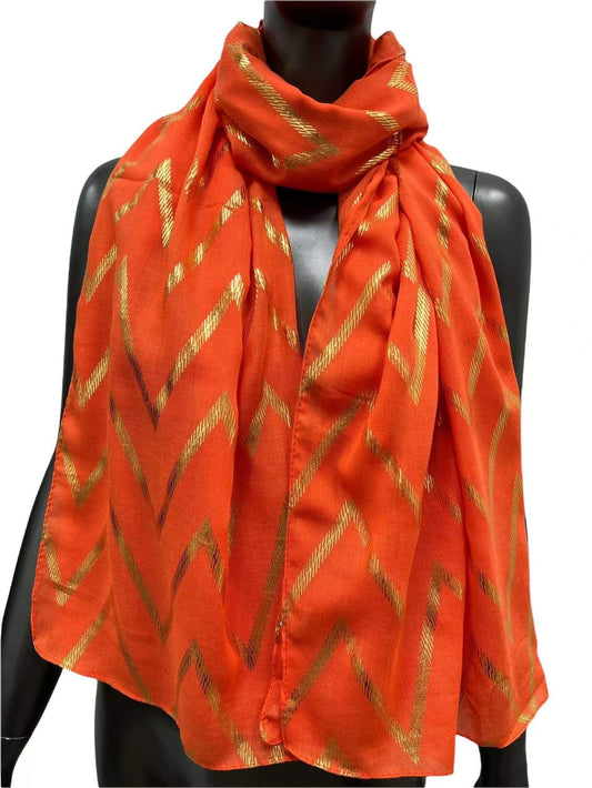 Foulard fluide orangé détails dorés