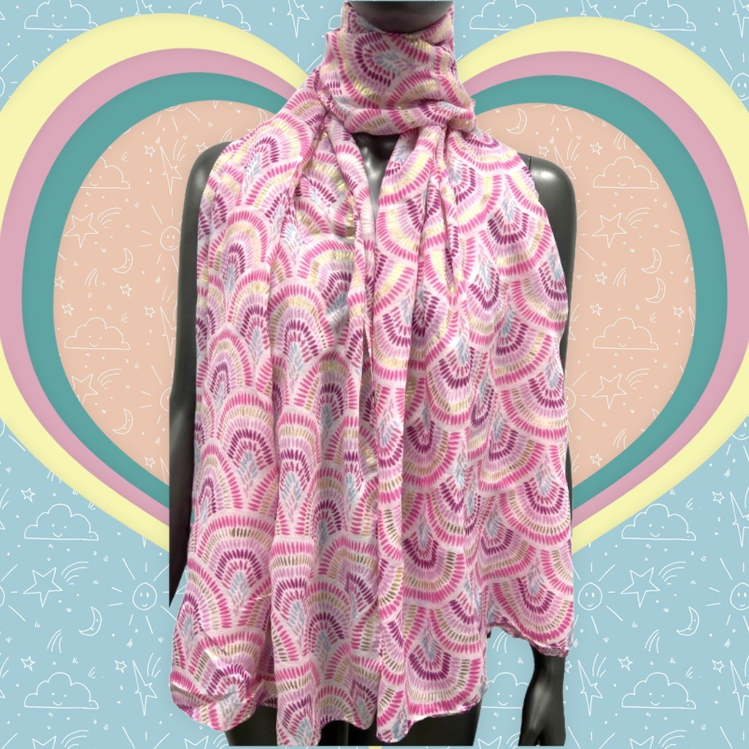 Foulard Fuschia éventail à détail doré