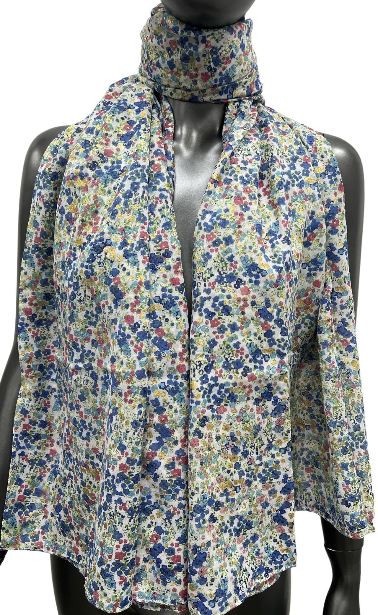 Foulard liberty bleu et rose avec ses dorures