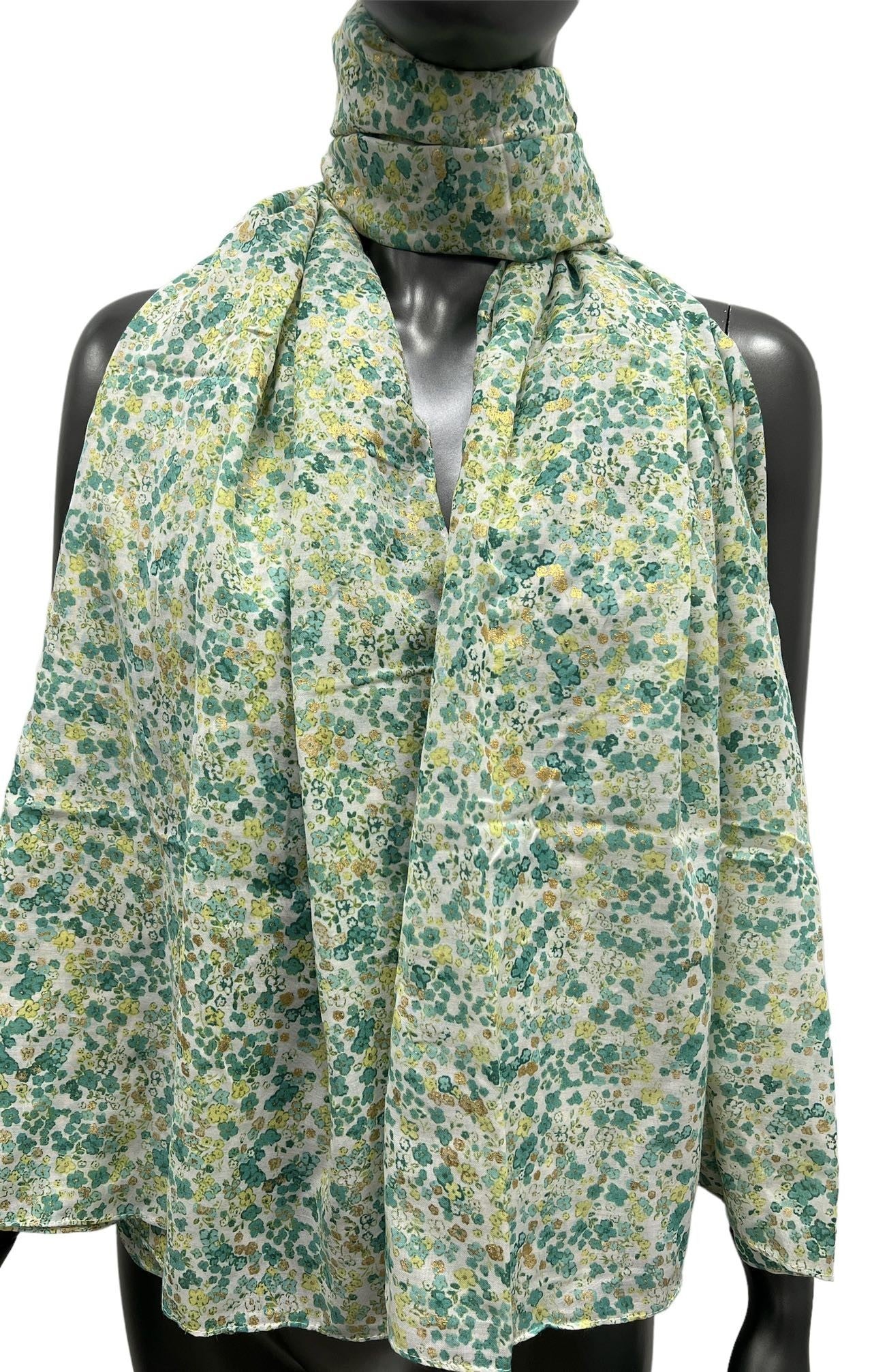 Foulard liberty nuance vert détails dorés