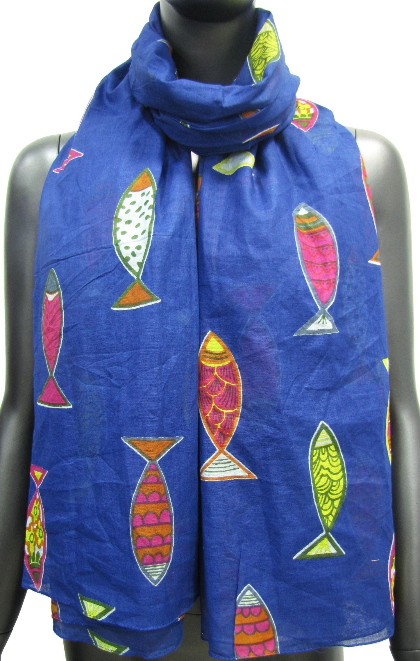 Foulard motifs poissons dans les tons bleu électrique