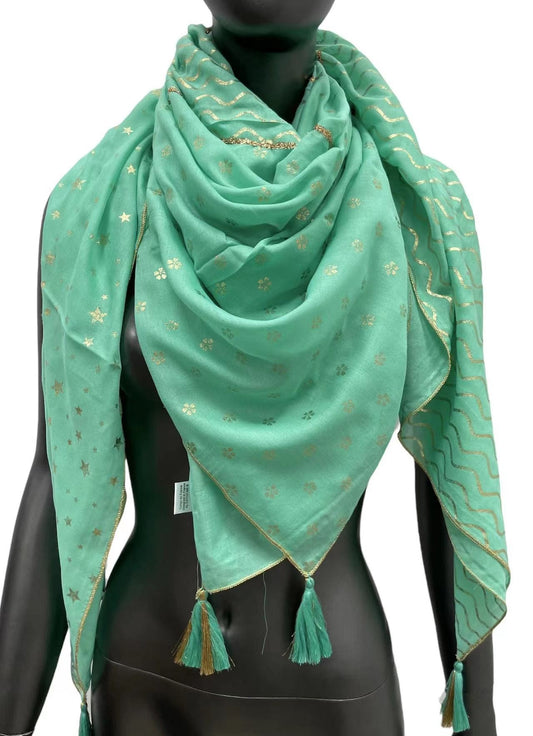 Foulard patchwork étoiles et triangles vert d'eau