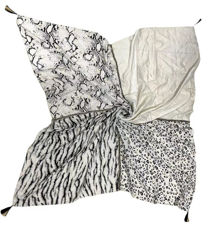 Foulard patchwork léopard et zèbre noir et blanc