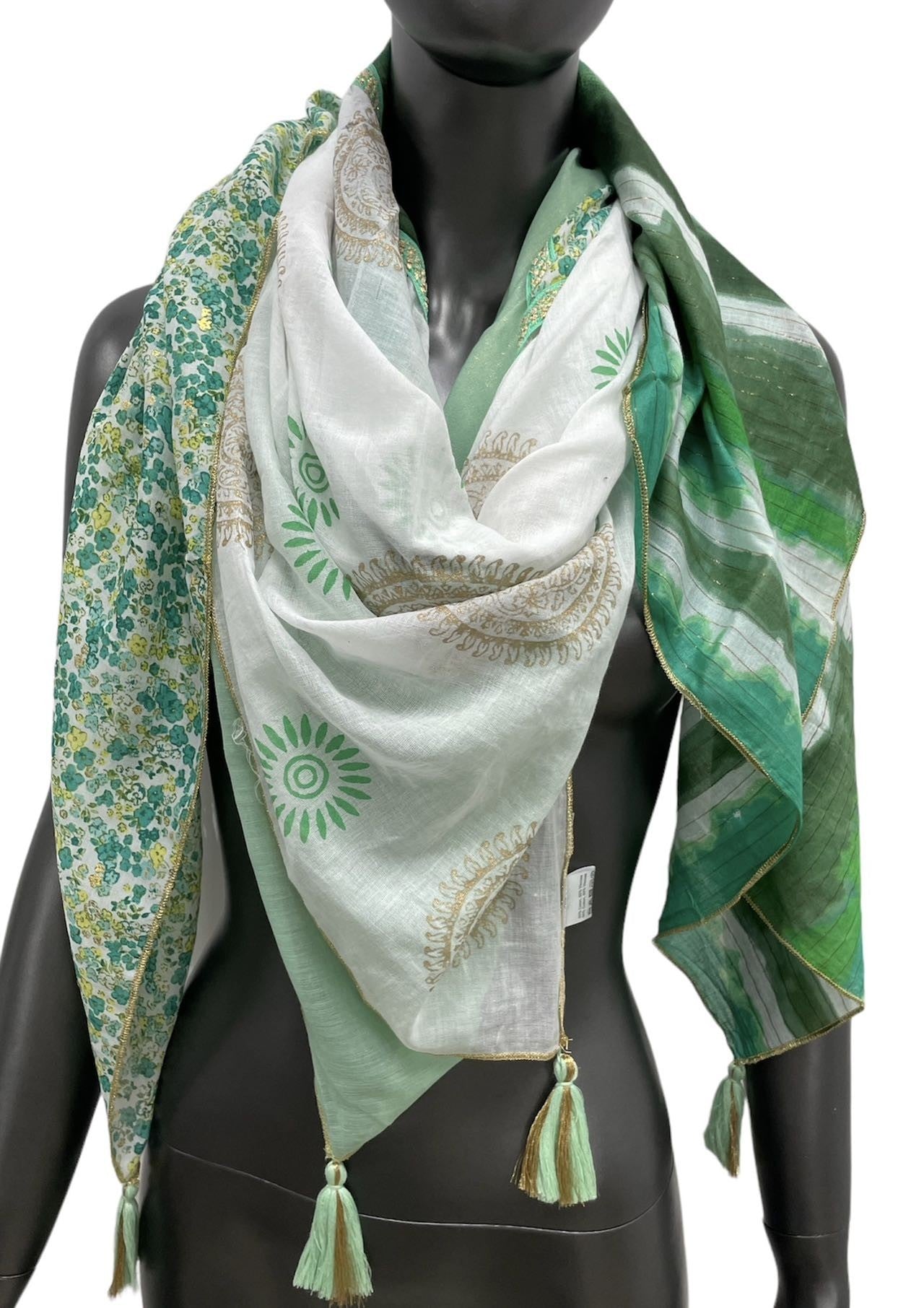 Foulard patchwork tie & dye et liberty vert