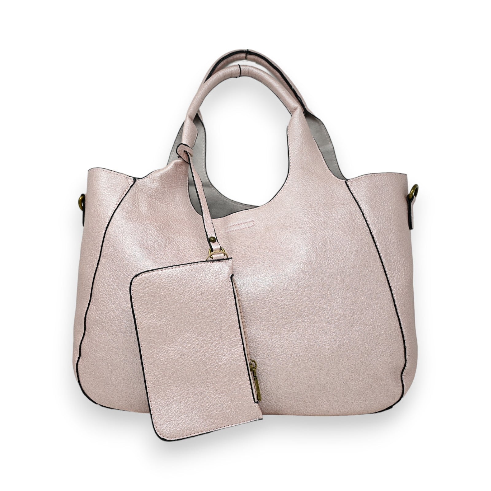 Sac à Main Rose Métallisé avec Pochette Amovible