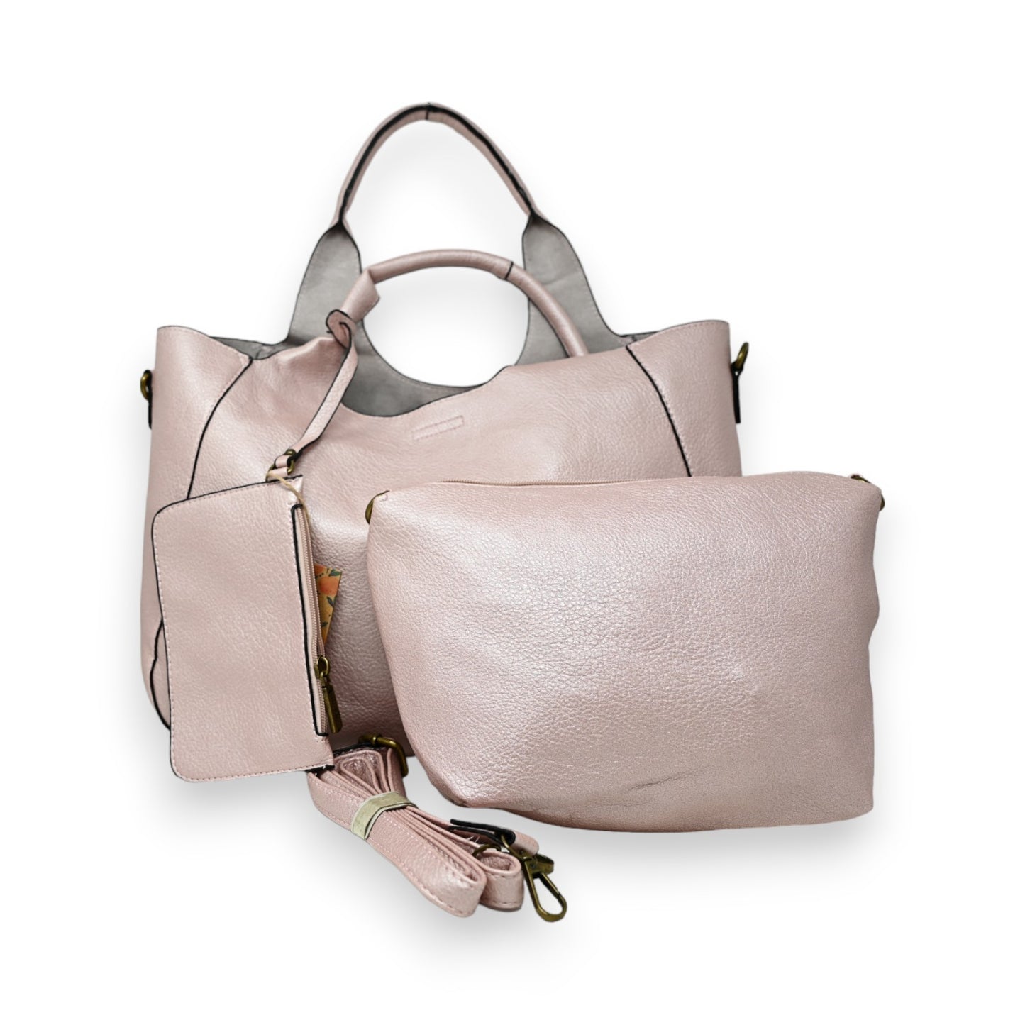 Sac à Main Rose Métallisé avec Pochette Amovible