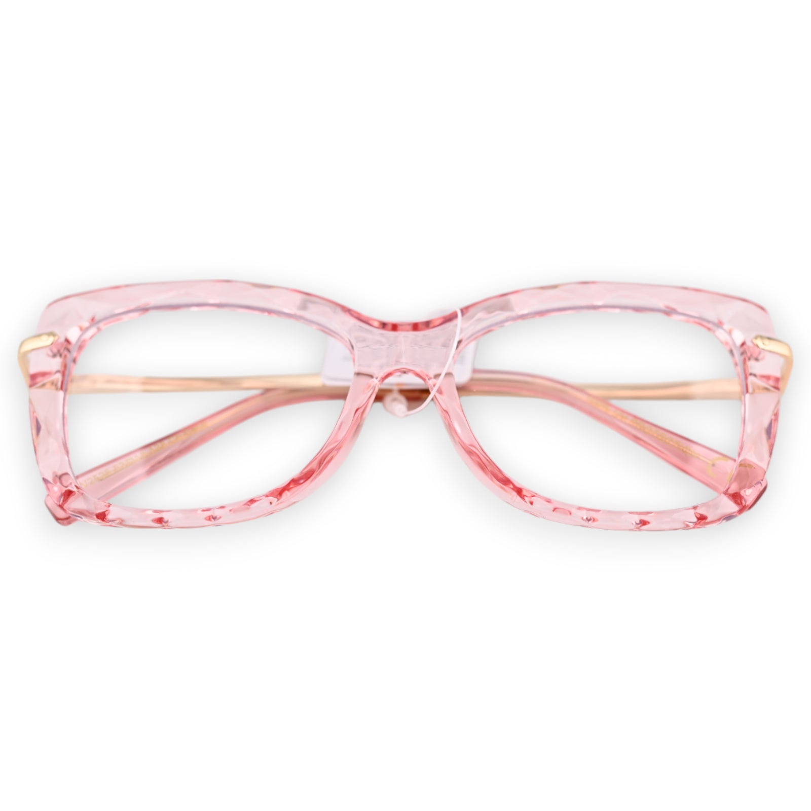 Lunettes fantaisie transparentes roses à branches dorées