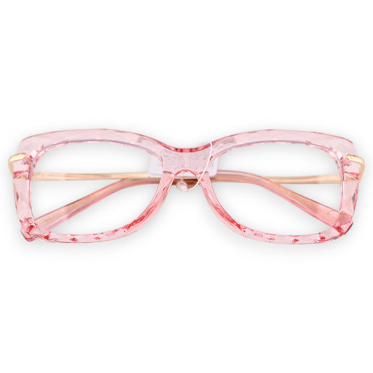 Lunettes fantaisie transparentes roses à branches dorées