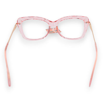 Lunettes fantaisie transparentes roses à branches dorées