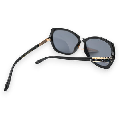 Lunettes noires grand modèle branches bijoux dorées