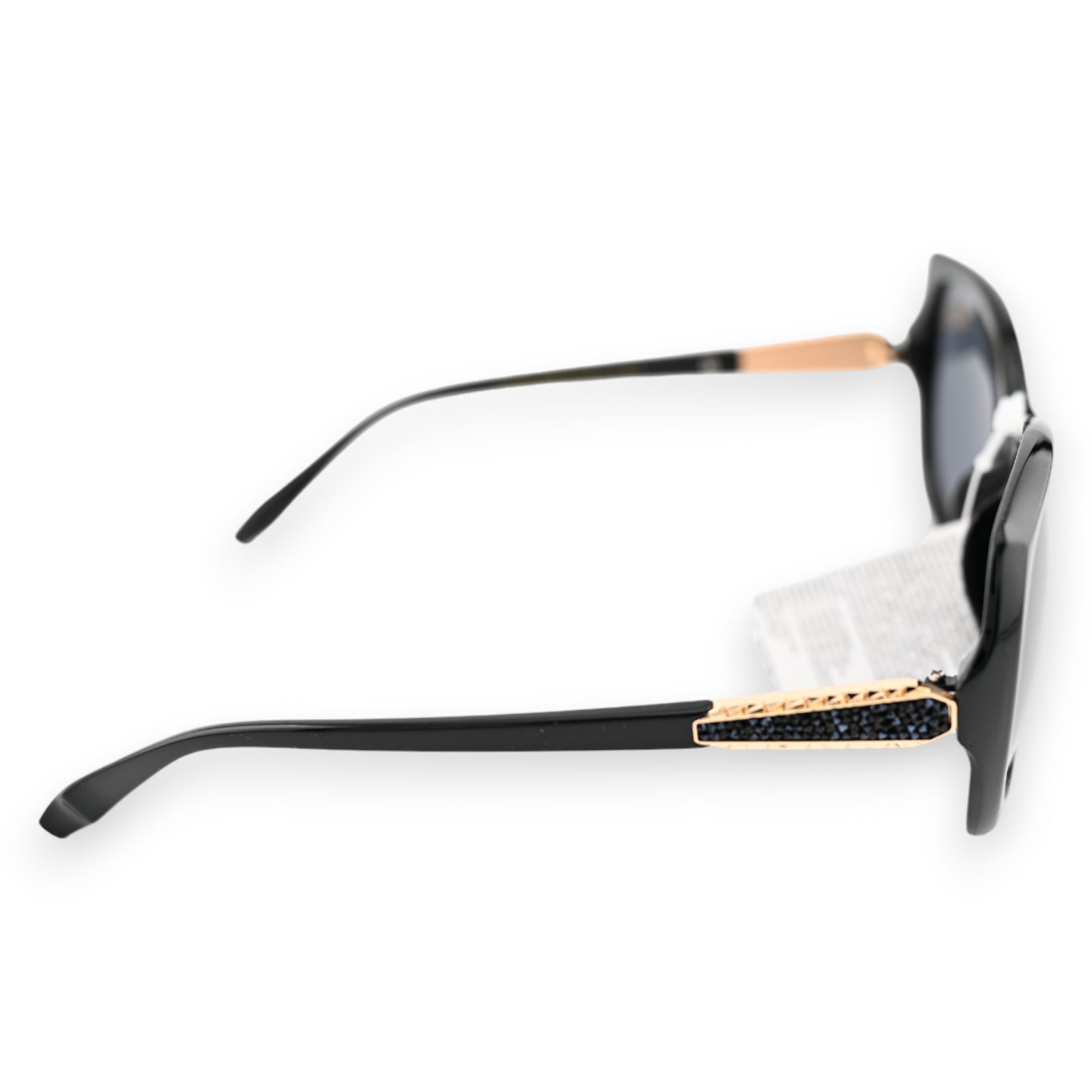 Lunettes noires grand modèle branches bijoux dorées