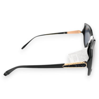 Lunettes noires grand modèle branches bijoux dorées