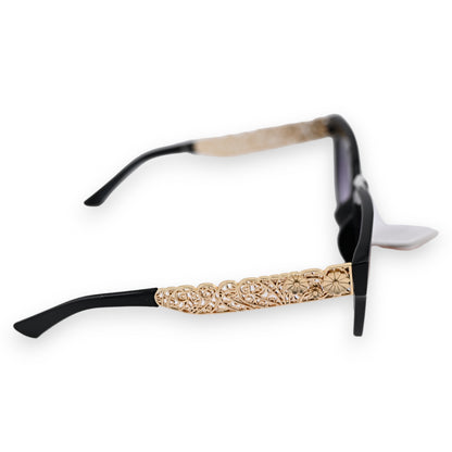 Lunettes rectangles noires et dorées