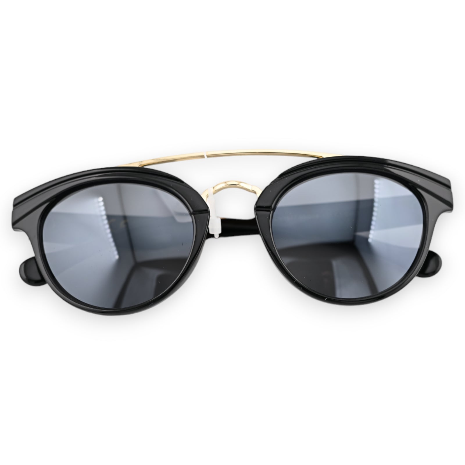 Lunettes ronde design noire barre transversale dorée