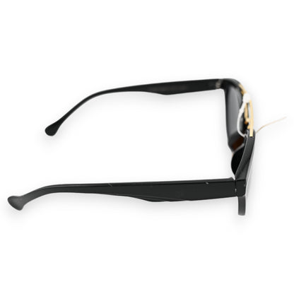 Lunettes ronde design noire barre transversale dorée