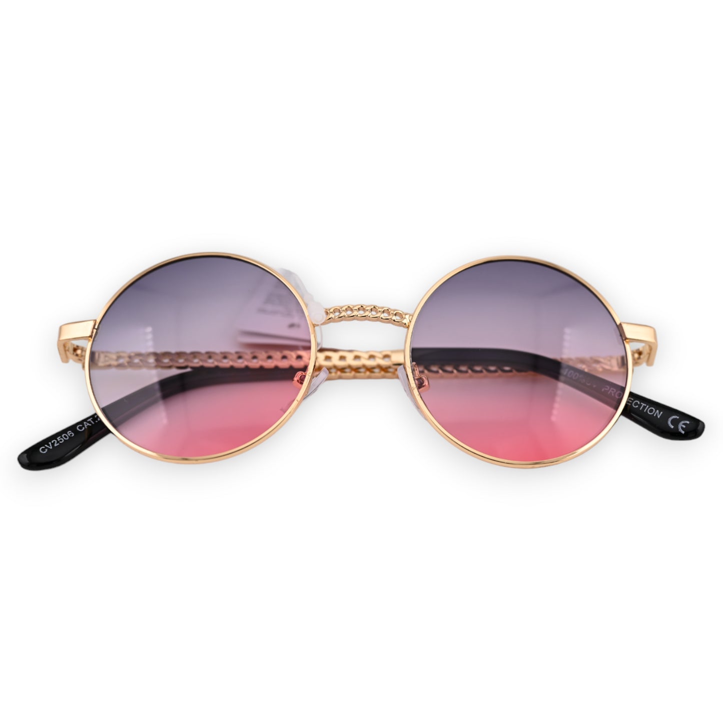 Lunettes rondes dégradées de gris et rose