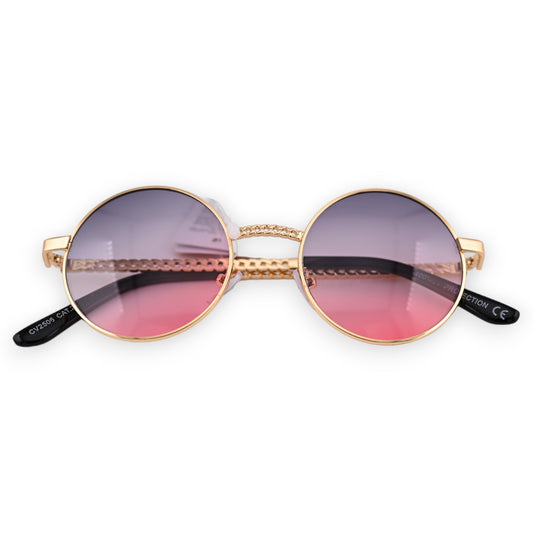 Lunettes rondes dégradées de gris et rose